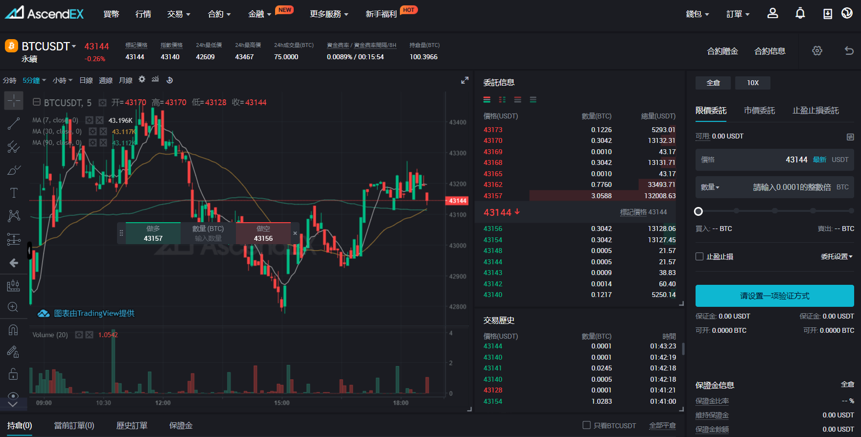 AscendEX交易所交易界面 AscendEX交易所交易界面